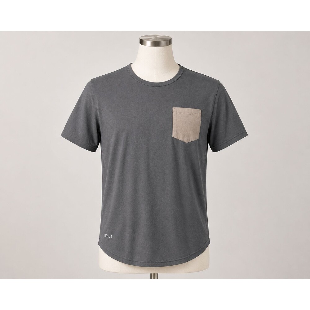 BYLT Drop-Cut Lux Pocket Tee Men's Large Brown Gray Short Sleeve T-Shirt